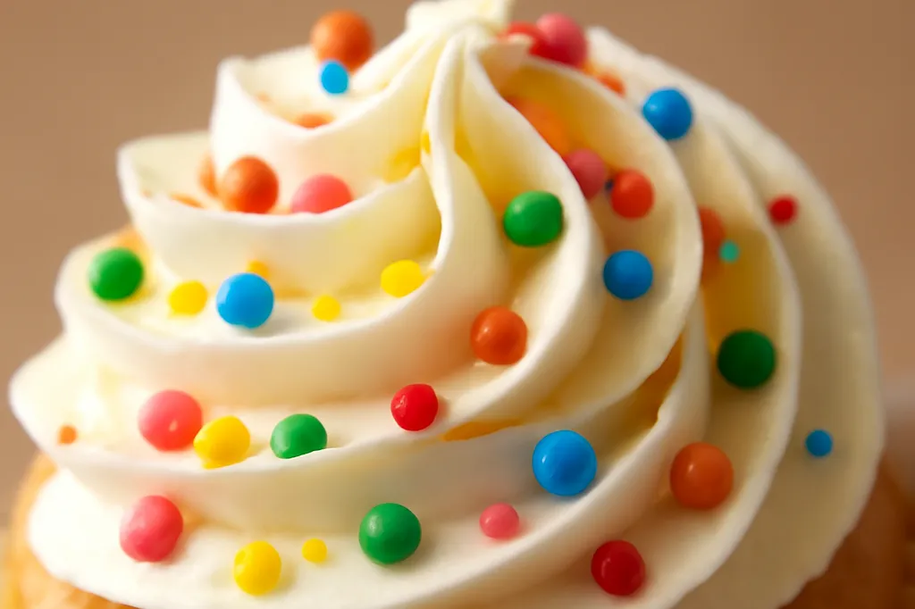 Gros plan macro sur un cupcake avec glacage crème colore et decoration