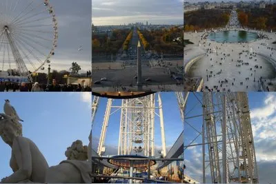 Collage de photos prises depuis la Grande Roue de la place de la Concorde : vue panoramique sur Paris