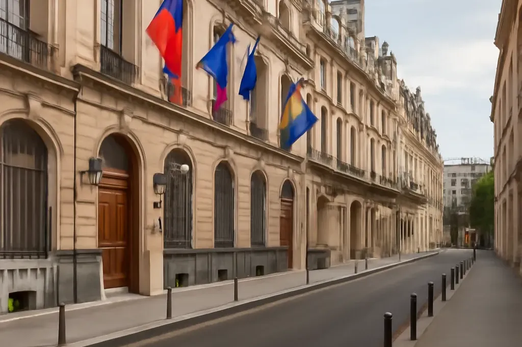 Façade élégante d’un hôtel particulier historique parisien, grille en fer forgé