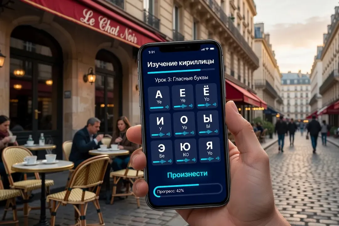 Cours de russe en groupe à Paris avec un professeur natif et l’alphabet cyrillique au tableau