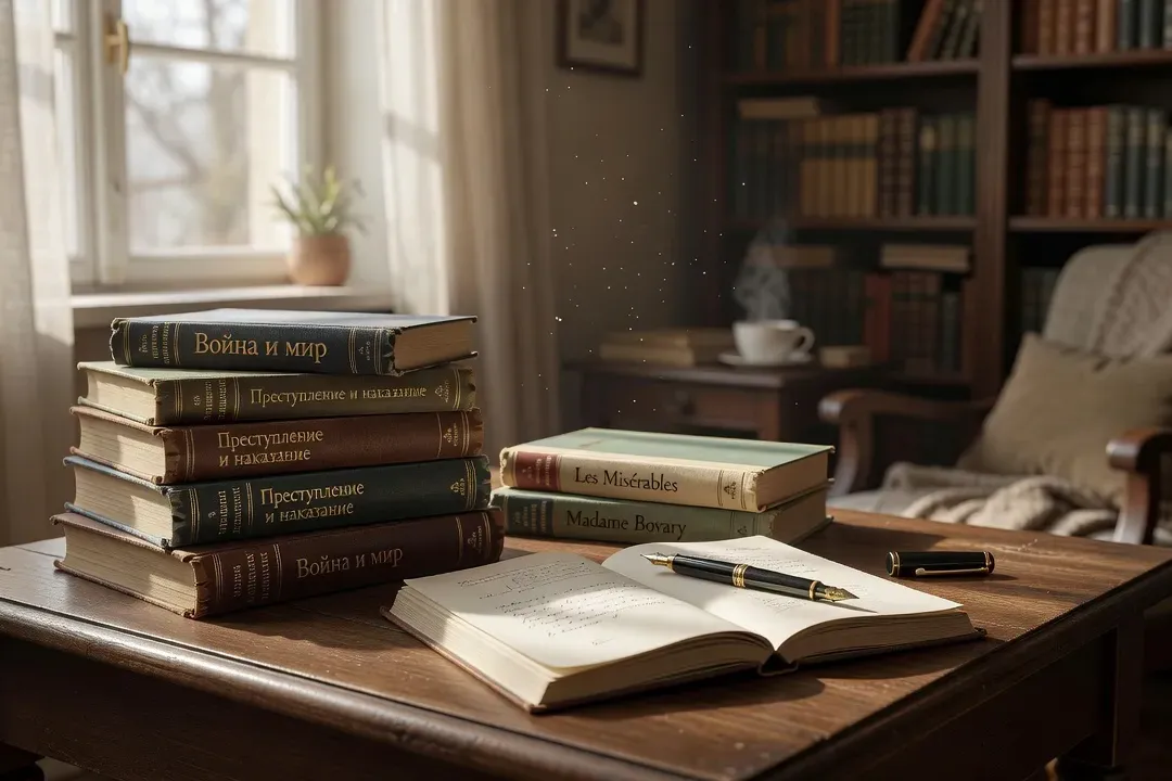 Livres russes et dictionnaires dans l’appartement-bureau d’Irina Volkonsky à Paris