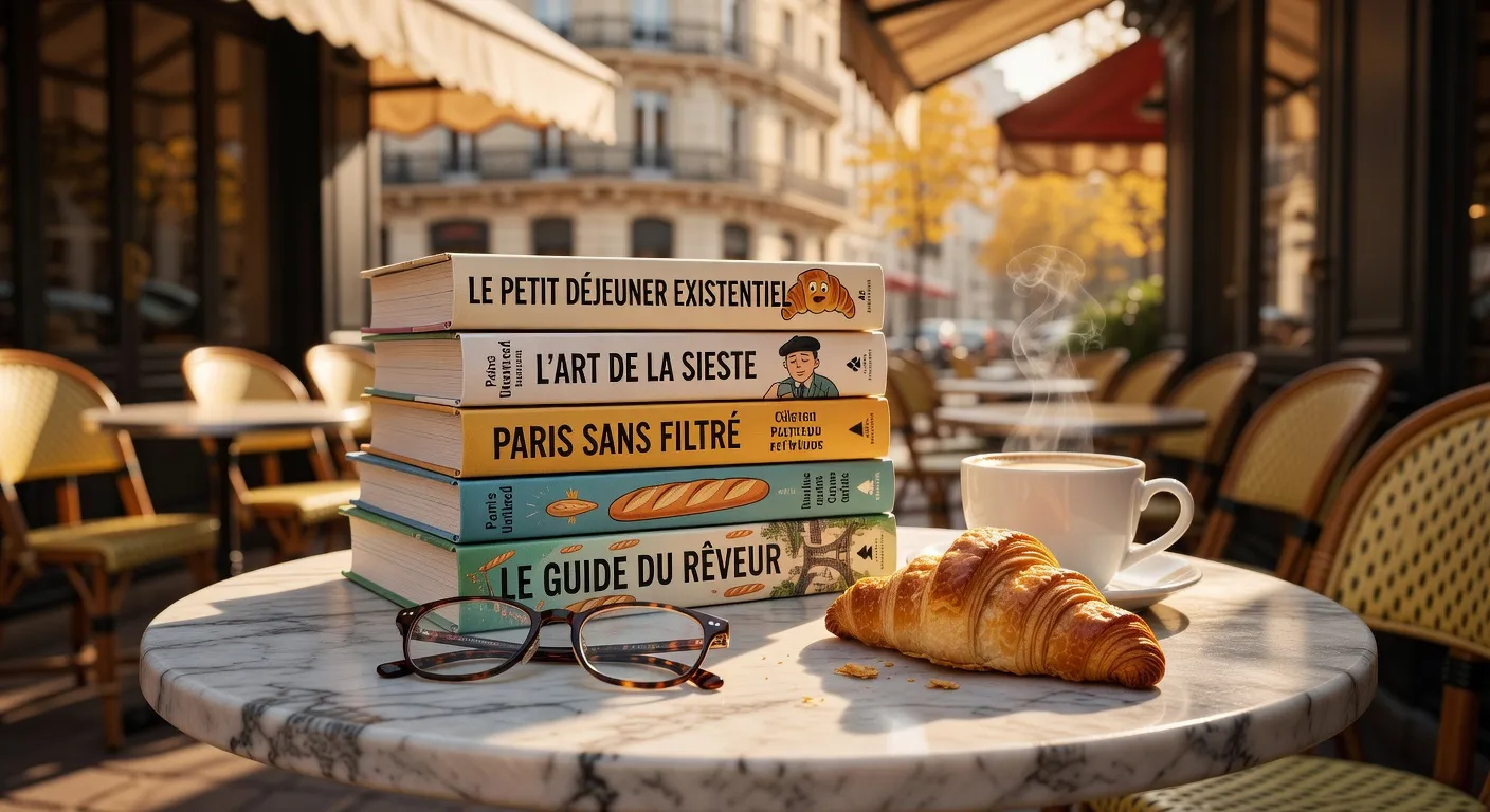Livres sur une table de café parisien